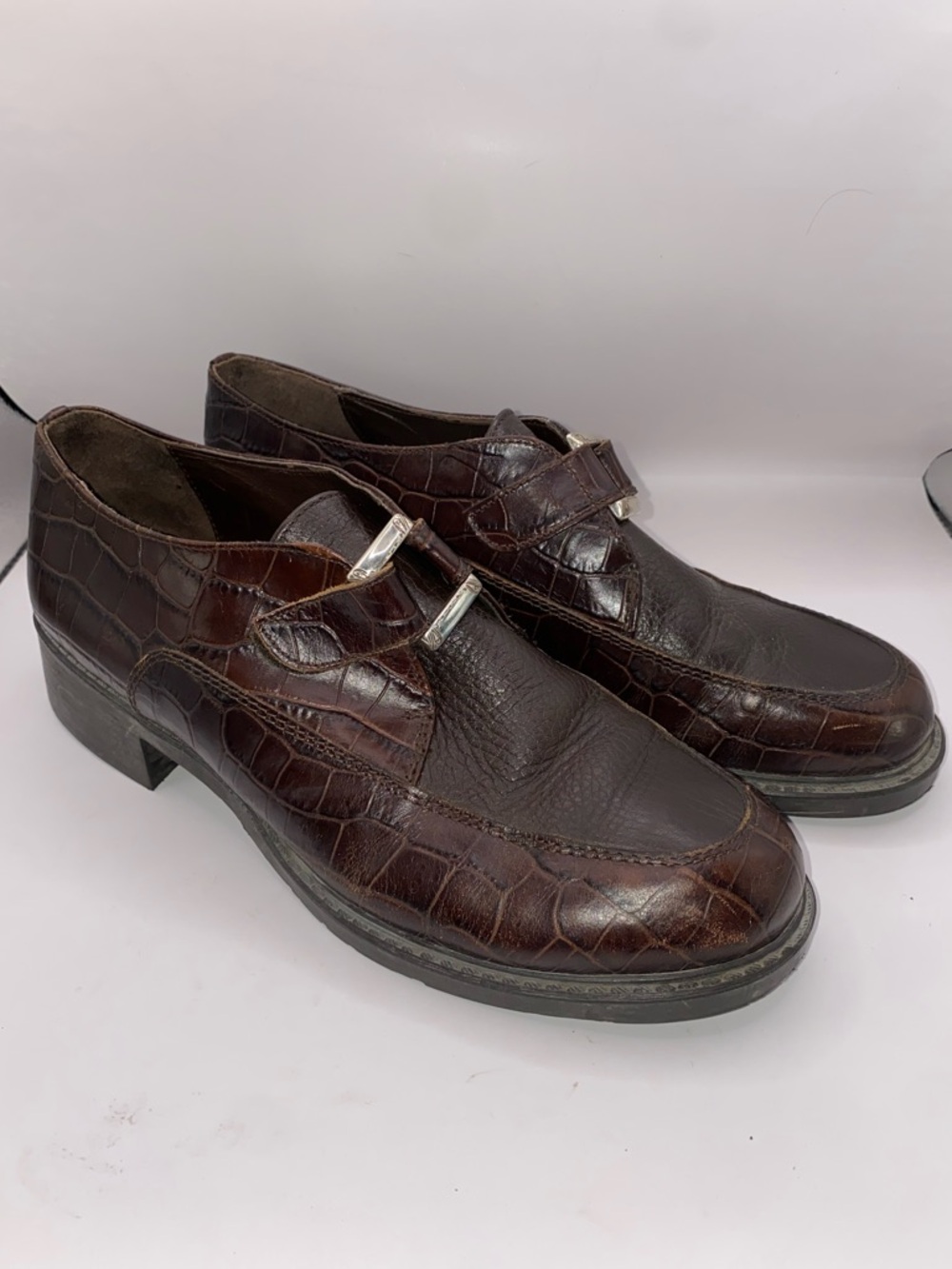 Brighton‎ Kannah Dark Brown Croc-Embossed Loafers with Silver Buckle Detail